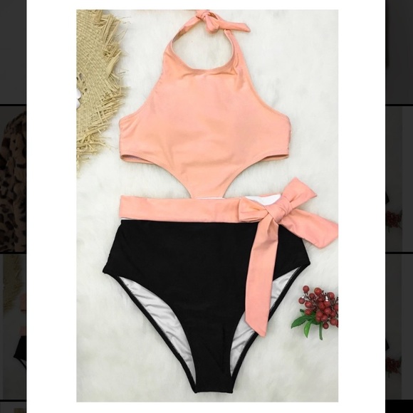 Cupshe Other - NWT Pink and Black Halter One-piece Swimsuit